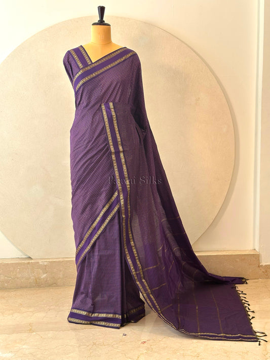 Deep Purple Muthu Kattam Cotton Saree with Rettapet Border