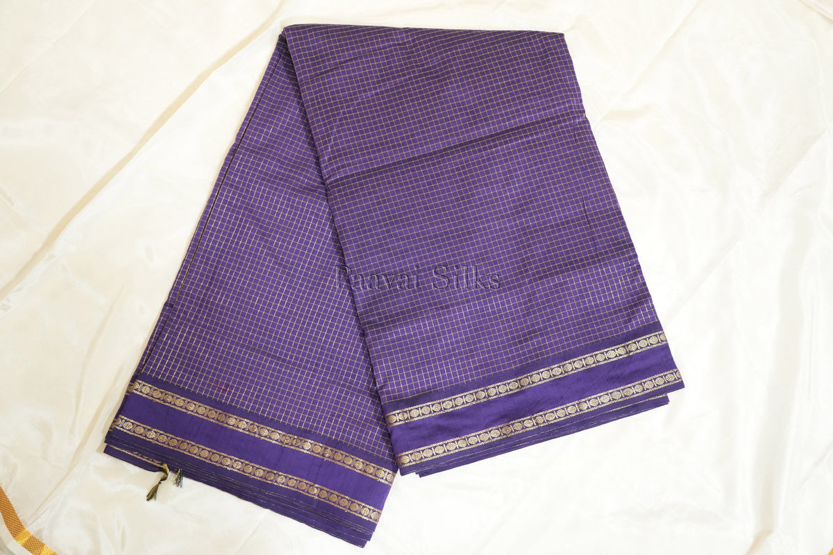 Deep Purple Muthu Kattam Cotton Saree with Rettapet Border