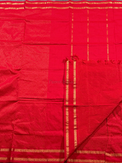 Chilly Red Muthu Kattam Cotton Saree with Rettapet Border