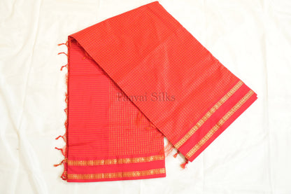 Chilly Red Muthu Kattam Cotton Saree with Rettapet Border