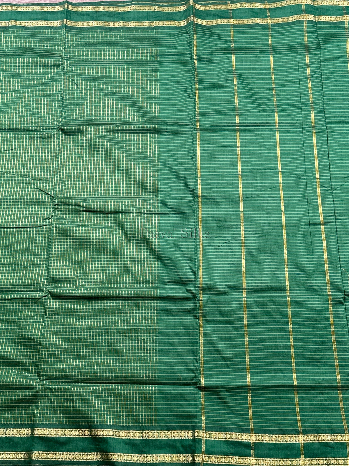 Bottle Green Muthu Kattam Cotton Saree with Rettapet Border