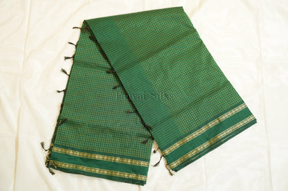 Bottle Green Muthu Kattam Cotton Saree with Rettapet Border