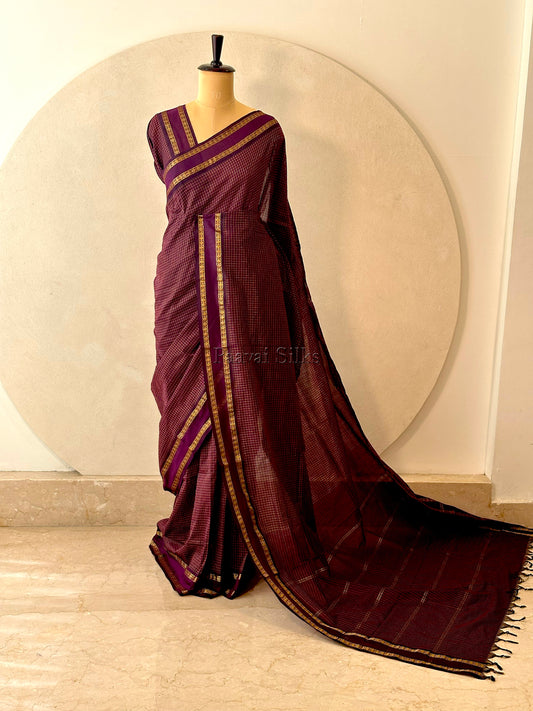 Wine Muthu Kattam Cotton Saree with Rettapet Border
