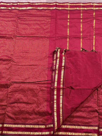 Maroon Muthu Kattam Cotton Saree with Rettapet Border