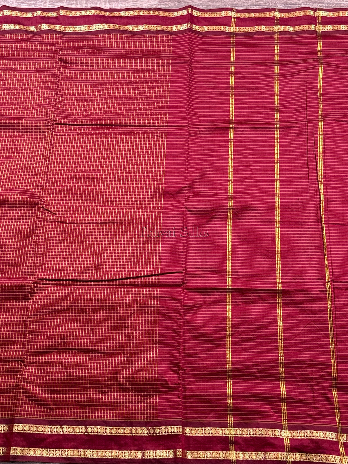 Maroon Muthu Kattam Cotton Saree with Rettapet Border