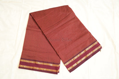 Maroon Muthu Kattam Cotton Saree with Rettapet Border