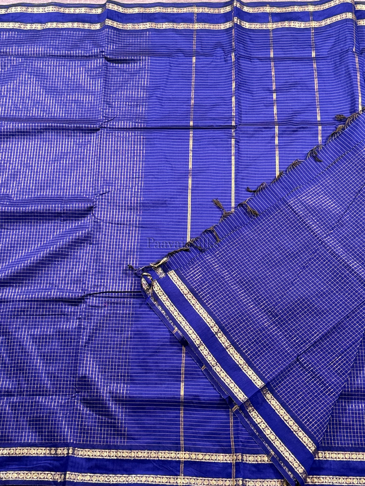 Royal Blue Muthu Kattam Cotton Saree with Rettapet Border