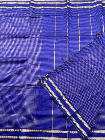 Royal Blue Muthu Kattam Cotton Saree with Rettapet Border