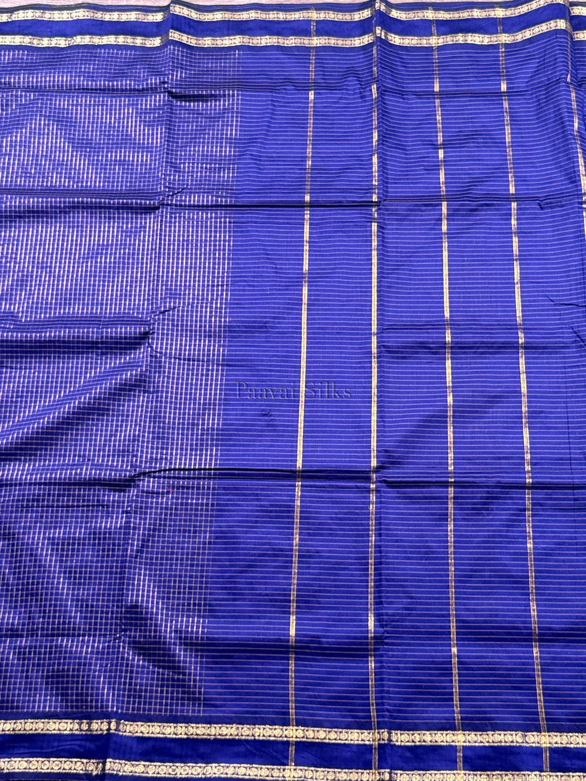 Royal Blue Muthu Kattam Cotton Saree with Rettapet Border