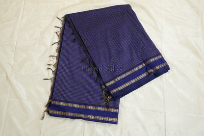 Royal Blue Muthu Kattam Cotton Saree with Rettapet Border